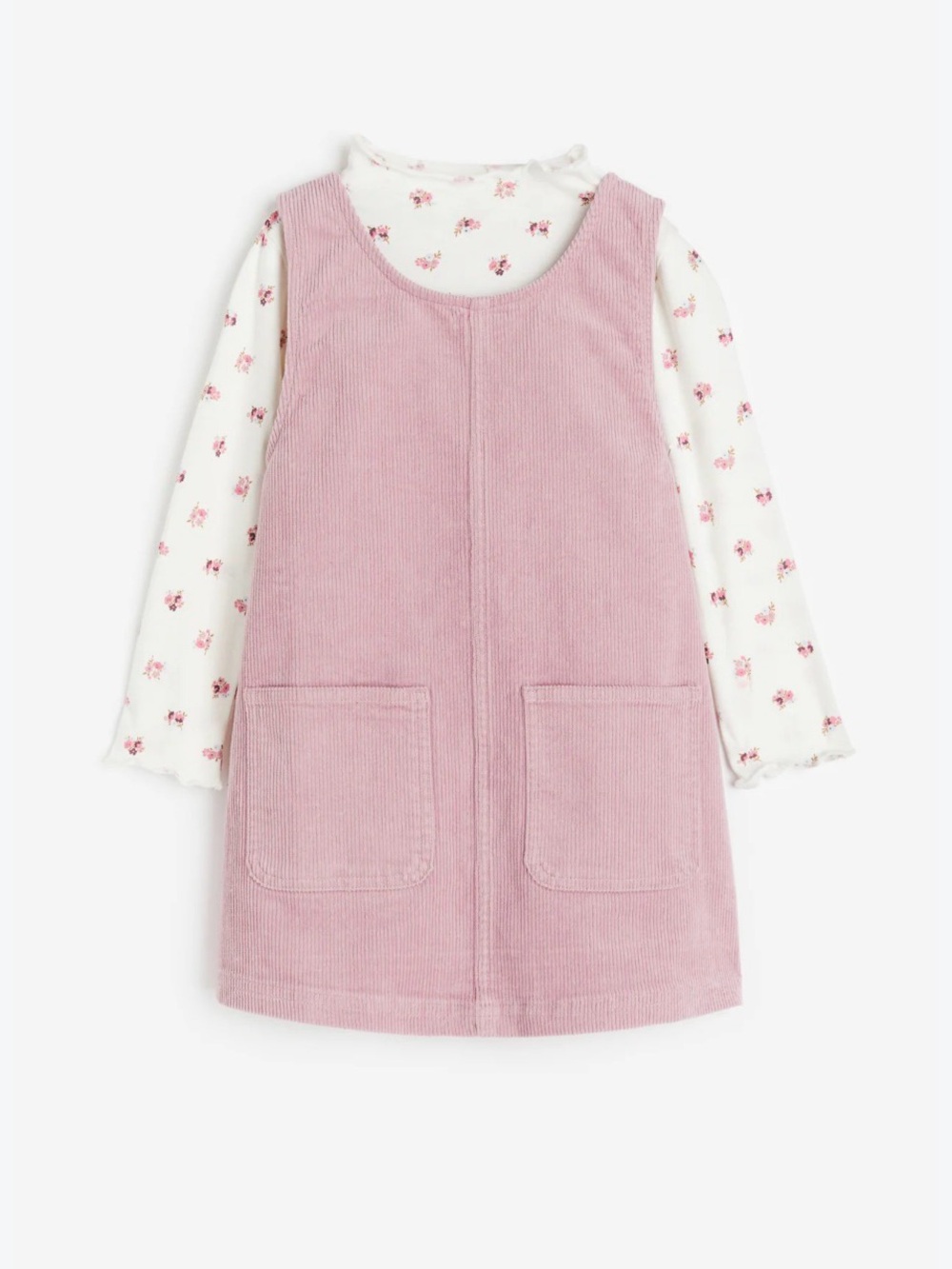 H&M Kids Pink Corduroy Pinafore Dress with Floral Top